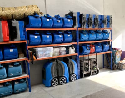 Squeaky Clean Team's warehouse with all the equipment to get you dry fast