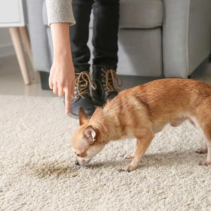 Women Showing a Dog Pet Stain and Odour on Carpet