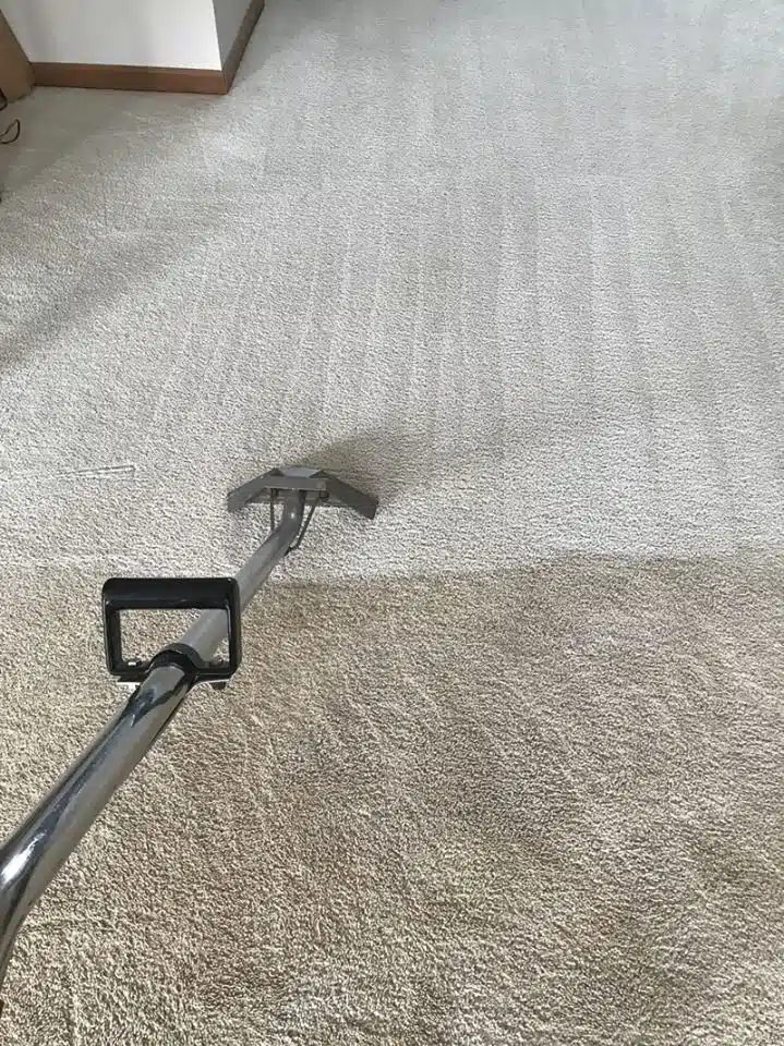 Carpet cleaning showing before and after clean cream coloured carpet
