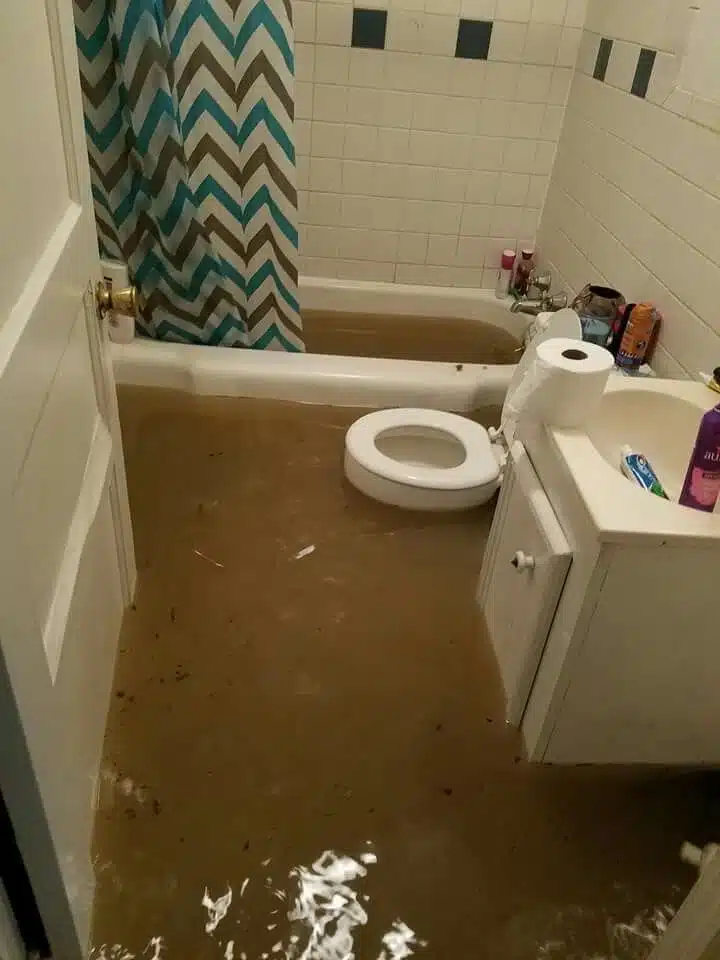 Drain backflow flooded bathroom contaminated water