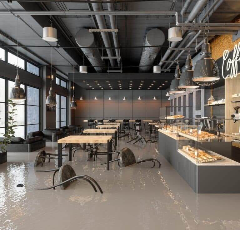 Flooded Cafe With Storm Water Damage