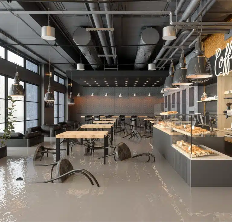 Flooded Cafe With Storm Water Damage