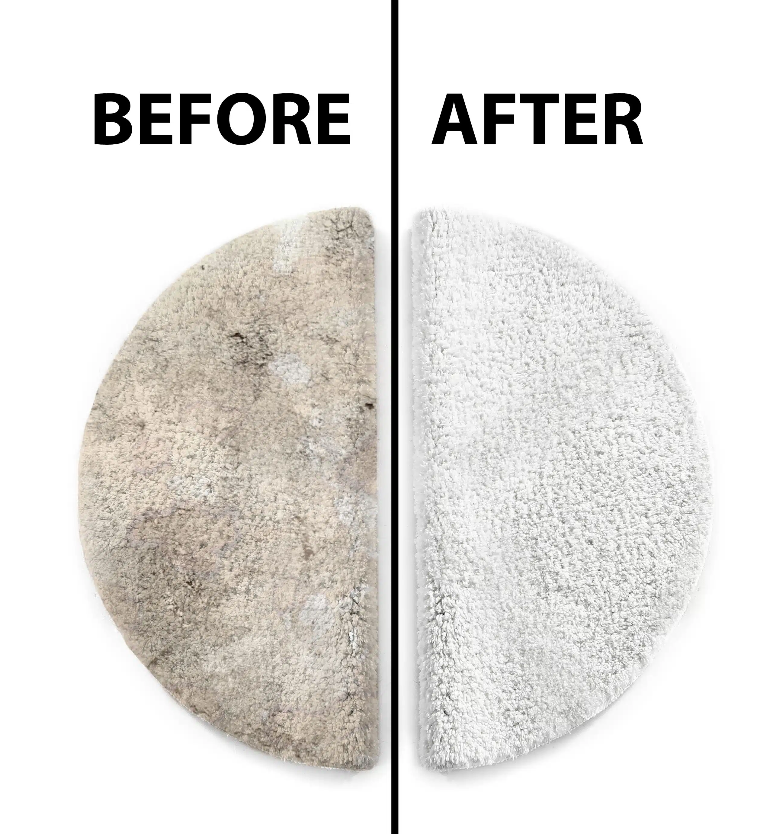 Before and after showing a pristine, freshly cleaned rug in a Melbourne home